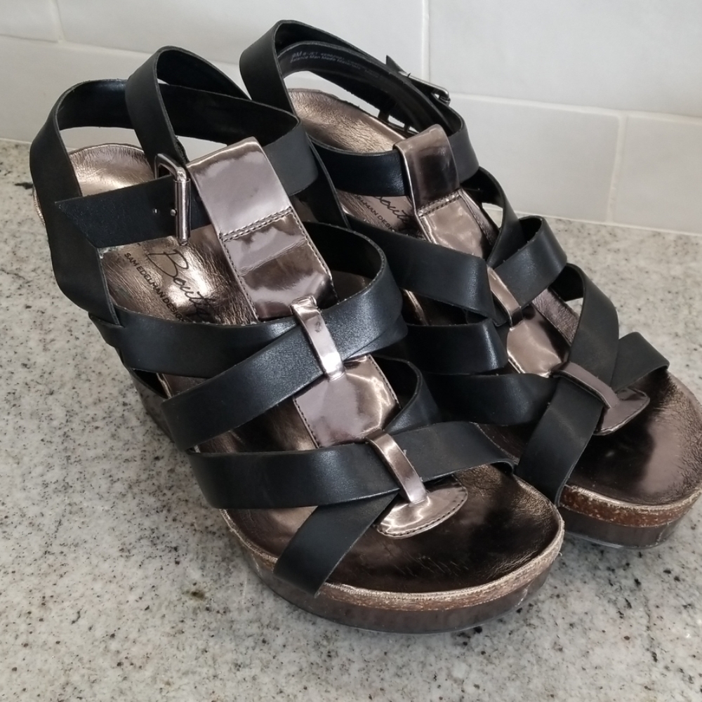 Black wedge sandals